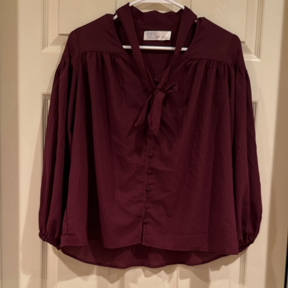 Time and Tru Maroon Tie-Neck Blouse